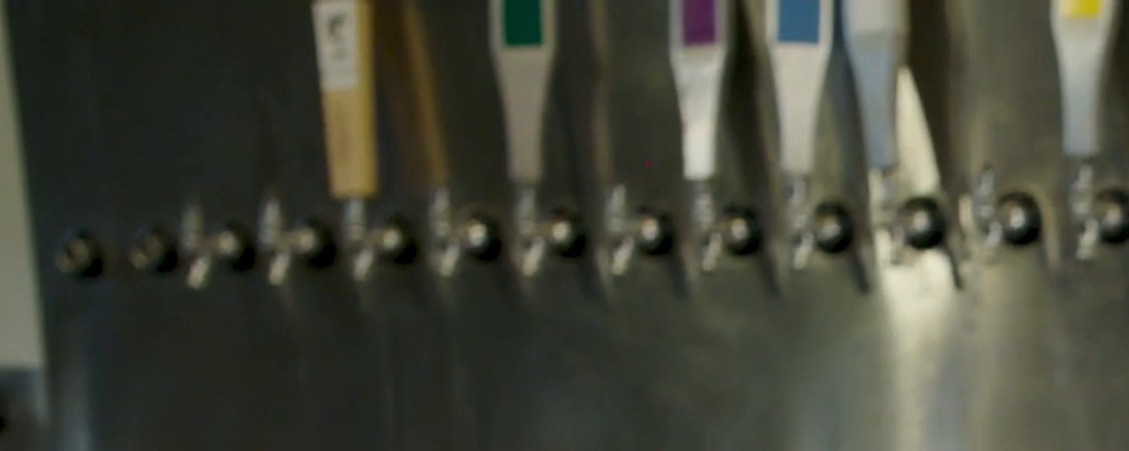The Brewability tap wall, with a different colour above every tap.
